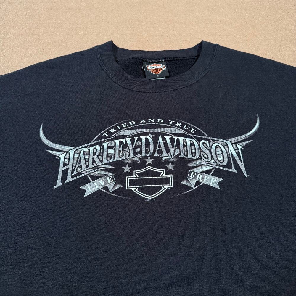 Vintage 2007 Harley Davidson Cropped Sweatshirt Lapeer MI Black Womens Medium - Picture 3 of 8
